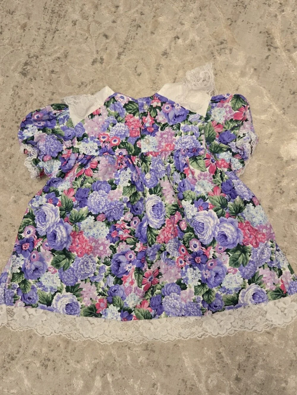 Vintage 1990s Purple Pink Floral Lace Collar Special Occasion Dress